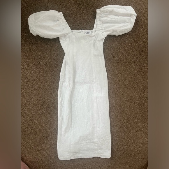 SNDYS. Sundays The Label White Puff Sleeve Midi Peasant Dress Size XS Revolve - Picture 2 of 7